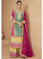 Chinnon Sky Blue Wedding Wear Embroidery Work Plazzo Suit